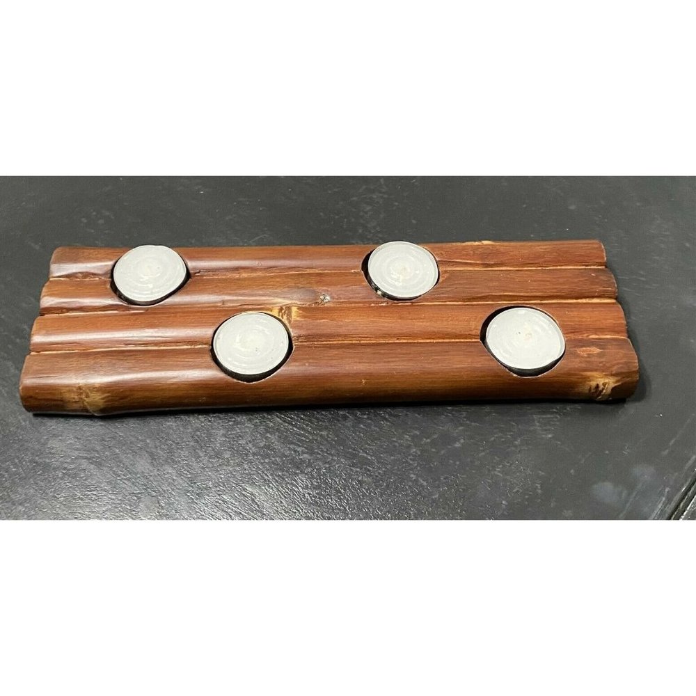 Wood Bamboo Look Tea Light Candle Holders Holds 4 Candles Rustic